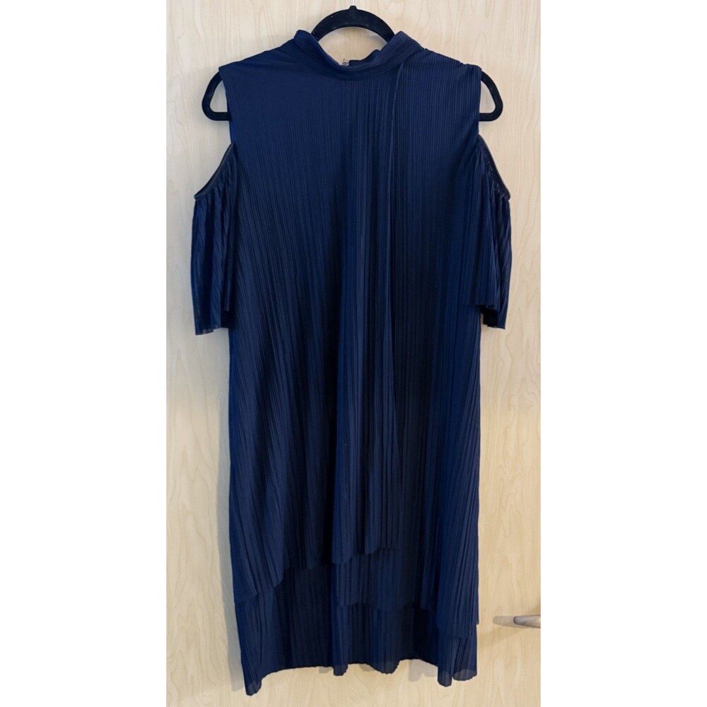 London Times Cold Shoulder Navy Blue Shift Dress Size 16 Cocktail Knee Length